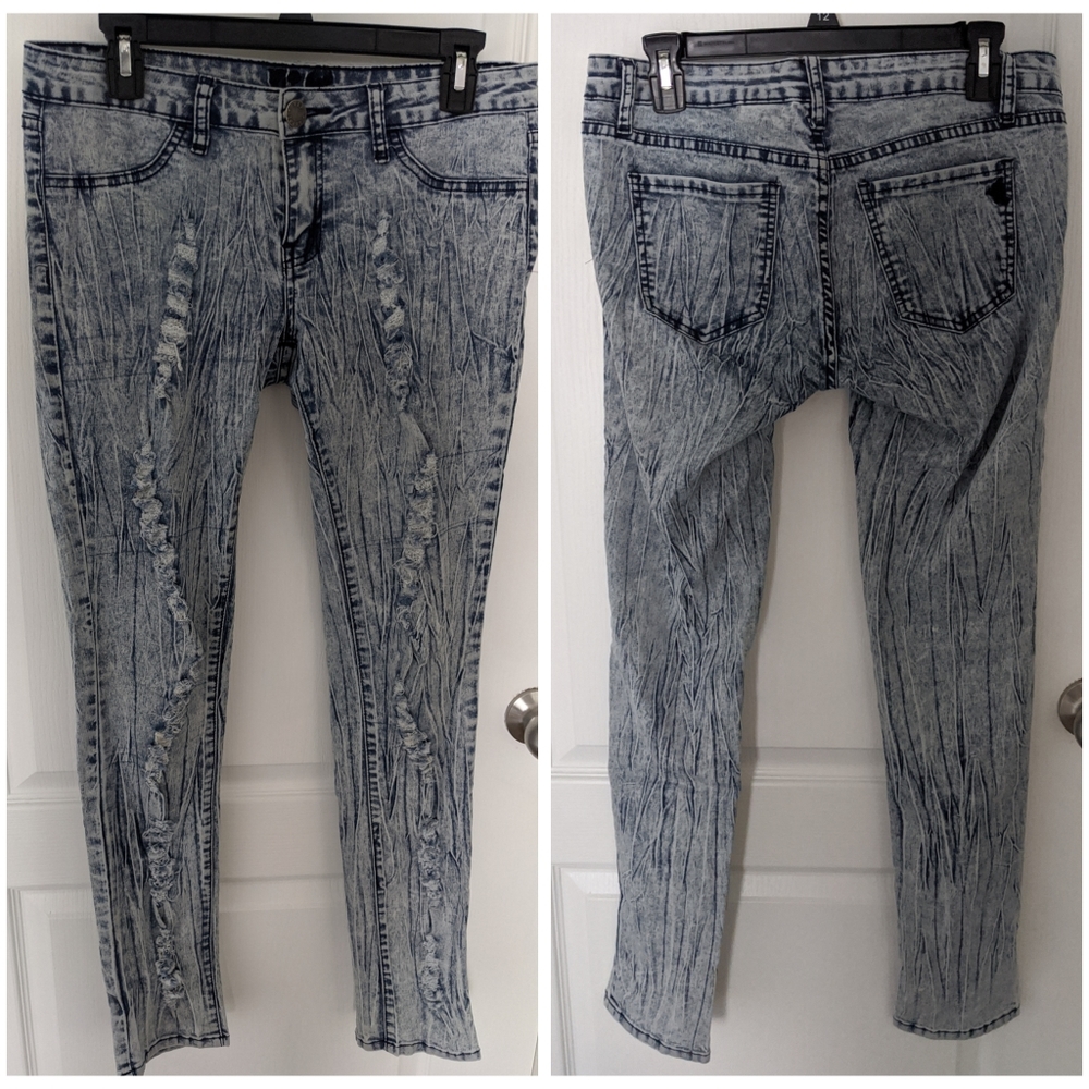 VIP acid wash ripped denim jeans